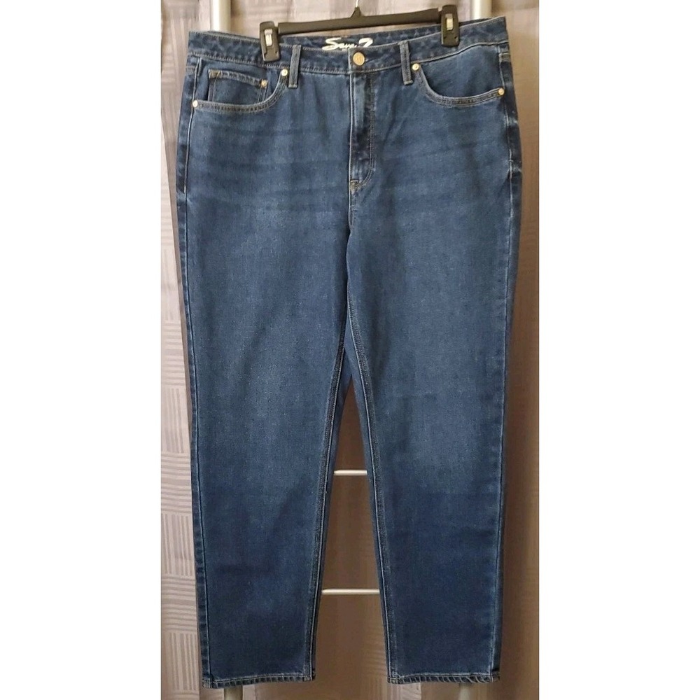 7 Seven Jeans Women 14 Blue Dark Wash‎ Denim Slim Straight Leg
